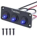 Twidec/3 Gang Round Dot Lighted Rocker Switch Toggle Metal Panel With 20A 12V DC ON/OFF SPST Switch Control For Car Or Boat Blue LED Light KCD2-102N-BU-XBZ