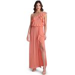 BCBGMAXAZRIA Dahlia Women’s Ruffled One Shoulder Front Slit Gown, Terracotta, 10