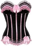 ICEGIA Women's Lace Up Boned Overbust Corset Bustier Lingerie Bodyshaper Top, Pink, X-Large s8068