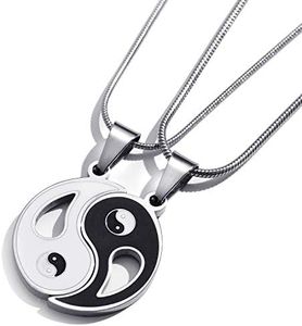 MOO&LEE Yin Yang Couples Necklace for Men and Women Unisex Friendship Pendant with 22 Inches Stainless Steel Snake Chain, Metal