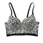 Women's Rhinestone Cami Crop Top Bustier Corset Top Push up Bra Club Party Vest