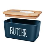 ADIVEE Butter Dish for Canada 1 Pound Brick of Buter, Airtight Porcelain Butter Keeper Hold an Entire Pound Butter, Ceramic Butter Container with Lid and Knife, Butter Storage , Color:Navy