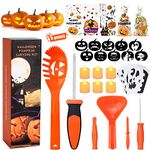 HOTSAN Pumpkin Carving Kit for Kids, 6 Easy Halloween Pumpkin Carving Tools Set, 10 Carving Stencils, 6 LED Candles & 20 Halloween Cellophane Candy Bags, DIY Jack-O-Lantern Halloween Decorations