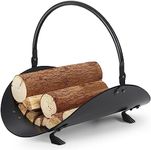 AMAGABELI GARDEN & HOME Fireplace Log Holder Indoor Firewood Carrier Metal Wood Rack Holders Tools Covers Fire Wood Basket Container Sets Ash Bucket and Carrying Bag Black Hearth Fireset Birch Outdoor