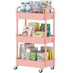 Sywhitta 3-tier Storage Rack on Wheels, Rolling Storage Rack, Kitchen Storage Utility Cart for Bathroom,Bedroom, Office, Laundry & Dressers Pink