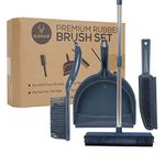 Glengor Premium Rubber Broom & Dustpan Set | 4 Piece Set | Dustpan and Brush | Long Broom | Pet Hair Brush | Built in Squeegee | Hand Brush | Great for Carpets, Kitchen Floors, General Sweeping, Rake