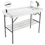 Avocahom Folding Fish Cleaning Table Portable Camping Sink with Faucet Drainage Hose & Sprayer Outdoor Fillet Station Grid Rack Knife Groove for Picnic Fishing, Black