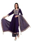 River of cloth Women's Violate Rayon Embroidered Flared Kurta with Pant and Printed Dupatta Set, Fashionable and Stylish for Casual Outings, Special Occasions or Festive Celebrations (38)