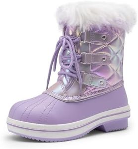 DREAM PAIRS Cozy Kids Snow Boots, Warm & Water-Resistant Winter Boots with Faux Fur for All-Day Play, Non-Slip Mid Calf Boots,Size 6 Big Kid,Light Purple,SDSB2225K