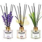 Soul & Scents Lavender, Vanilla and Lemongrass Reed Diffuser Glass Set|Free 6 Fiber Reed Sticks with Each|Toxin Free & Stress Relief|Room Freshener for Home, Bedroom|Combo Pack of 3-120ml Each