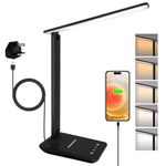joyshie Desk Lamp Dimmable Led Table Lamp Reading Light with USB Charging Port, 5 Lighting Modes, Touch Control Desk Light, Foldable Nail Lamp for Studying Working Reading Office Bedside