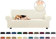 KEKUOU Stretch Loveseat Sofa Slipcover 1 Piece Couch Sofa Cover (55"-79") Furniture Protector 2 Seater Sofa with Elastic Bottom for Kids,Pet.Jacquard Small Checked Pattern Fabric(Medium,Beige)