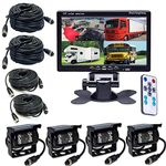 Vehicle Backup Cameras Monitor kit 4 Pin System 12V/24V,4X Car Reverse Rear View Camera 18 LED + 7" inch LCD 4CH Quad Split Monitor for Bus Truck Trailer RV Heavy Duty