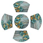 Wedge Placemats for Round Tables Set of 5 Turquois Sunflower Wood Board Placemats for Dining Table, Washable Wedge Placemats with Centerpiece Round Table Mat for Party Kitchen Holiday Decor