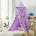 HUOQOU Bed Canopy for Girl Double Layer Princess Round Dome Children Dreaming Mosquito Net Bed Linen Girls Room Castle Play Tent Hanging House Decor Reading Corner Canopies(Purple/White)