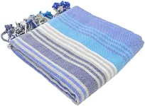 InfuseZen Turkish Bath & Beach Towel – Colorful Striped Design - 100% Organic Turkish Cotton - Soft, Lightweight, Absorbent Peshtemal, Quick Dry, Sand Free – for Pool, Gym, Throw, Travel - Navy