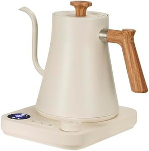 Electric Gooseneck Kettle 0.9L with LCD Display, 304 Stainless Steel Pour-Over Coffee & Tea Hot Water Boiler, Automatic Temperature Control, 1200W Quick Heating Tea Pot White