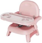 BBsecure Booster Seat for Kitchen Chair, 3-in-1 Foldable Baby Booster Seat with Removable Dual Tray & 3-Point Harness, Portable Toddler Booster Chair for Dinning Table, Travel, Outdoor Camping, Pink