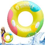 Jukusa Inflatable Swimming Ring, Heavy Duty Summer Pool Float Tube with Sturdy Handles, Colorful Adult & Kids Swim Ring for Beach, Lake & Pool Fun