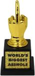 Funwares Humorous Desk-Sized Novelty Trophy for Recognition, Gag or Prank Gifts, Friendly Competitions, and Motivation! World's Greatest Troublemaker Trophy, Funny Middle-Finger, by Island Dogs