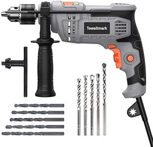 7-Amp Hammer Drill, Towallmark 1/2-Inch Electric Hammer Drill with 3000RPM, Variable Speed, 10 Drill Bits for Home Improvement, DIY, Masonry, Wood