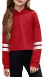 Arshiner Girls Crop Top Long Sleeve Hooded Casual Pullover Sweatshirt Tops Red Christmas Sweatshirt Crop Tops For Girls 7-8