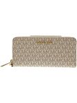 Michael Kors Womens Leather Jet Set Travel Monogram Zip Around Travel Wallet Wristlet, Vanilla / Acorn, Beige