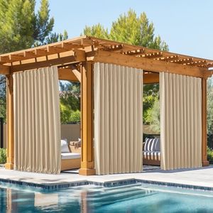 NICETOWN 2 Panels Outdoor Curtains Waterproof Pocket & Back Tab on Top & Bottom, Thermal Insulated Windproof Sun Blocking Outside Privacy Drapes for Patio with Fixed Rope, W84 x L95, Biscotti Beige