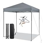 Tangkula 6.6x6.6 Ft Pop Up Canopy, 1 Person Instant Setup Canopy Tent with Center Lock, UPF 50+ Sun Protection, 8 Stakes, 4 Ropes, Portable Outdoor Canopy with Carrying Bag for Camp, Beach, Patio (Gray)