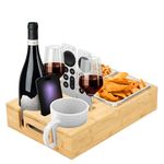 Nisorpa Couch Bar Wooden Couch Snack Tray Box Couch Organizer Tray Sofa Tray with Two Snack Bowls Drink Snack Cup Phone Holder Snack Dispenser