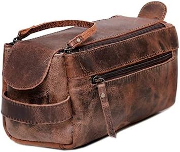 cuero Premium Buffalo Leather Unisex Toiletry Bag Brown 5.5 X 4.3 X 9.5 inches