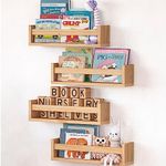 NATURE SUPPLIES Set of 4, Natural Wood Floating Nursery Book Shelves, 16.4" Floating Bookshelves, Wall Book Shelf for Kids Rooms Decor, Toys & Playroom Furniture, Kids Bookshelf, Nursery Bookshelf