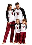 IFFEI Matching Family Pajamas Sets Christmas PJ's Letter Print Top and Plaid Pants Jammies Sleepwear, Red Deer, Medium