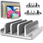 TEFONIA Adjustable Laptop Stand, 5 Slots, Aluminum Space-Saving, for Apple MacBook/Surface/Galaxy/Tablet/iPad/iPhone, Silver