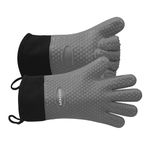 GEEKHOM Oven Gloves Heat Resistant Silicone Oven Mitts BBQ Gloves Waterproof Kitchen Gloves, Cooking Accessories for Baking Barbecue Grilling Weber Pizza Microwave Oven Glove, Non-Slip, Black (Grey)