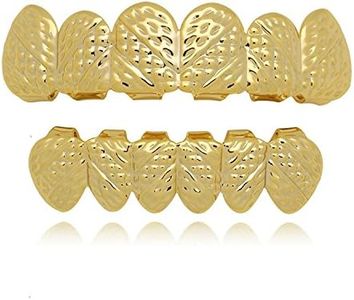 The Bling Factory 24k Gold Plated Oblique Texture Removable Top & Bottom Teeth Grillz Set