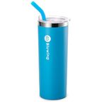 Bluwing Insulated Skinny Tumblers with Straw 20 oz Stainless Steel Water Tumbler Cups for Women, Leak Proof Lid, Straw Brushes (Sky Blue)