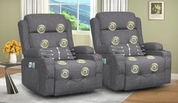 SQUEBILIFE Recliner Armchair-Set of 2, Electric Recliner Chair with Massage & Heat, Extended Footrest, USB+Type C Ports, Padded Recliners Cushion Backrest, Dual Cup Holders Side Pockets Lounge Sofa