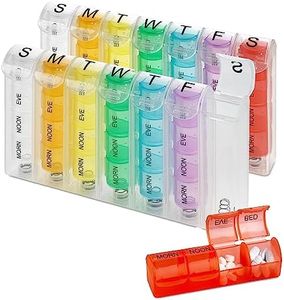 Weekly Pill Organizer - (Pack of 2) Pill Planners for Pills & Vitamins Each Day Week, Four Times-a-Day Medication Reminder, Easy to Read AM/PM Compartments Monday to Sunday for Travel & Purse