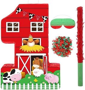 Hungdao Farm Birthday Pinata Number Pinata with Blindfold Bat and Confetti Farm Animal Pinata for Boys Girls Birthday Party Decorations Barnyard Baby Shower Carnival Game Supplies (Number 1 Style)