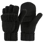 Variety To Go Winter Knitted Fingerless Gloves Convertible Wool Mittens Warm Glove Women & Men (Black)