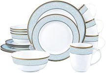 Wpslnwo Fine Bone China Dinnerware Set,16 Pcs Classic Relief Pattern Gilt Edged High Grade Porcelain Tableware Sets For 4 People