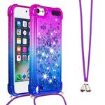 Necklace Phone Case for iPod Touch 5 / iPod Touch 6 / 7,iPod Touch 5 Cover,Glitter Bling Flowing Liquid Shiny 3D Moving Quicksand Cover with Necklace Cord Strap for iPod Touch 5,YBGS Purple Blue