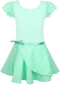 EQSJIU Ballet Leotards for Toddler Girls 3t 4t with Skirt 2 Set Separate Ballet Dance Dresses Light Green Sequins