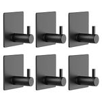 PMMASTO Adhesive Hooks Heavy Duty Stick on Wall Aluminum, Towel Hooks Door Hooks Adhesive Towel Hooks for Hanging - Hat Towel Coat Robe Clothes Bathroom Bedroom 6 PC (Black)