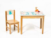 Modern Kraftz 'Giraffe And Colorful Mushrooms' Themed Wooden Single Seater Kids Table Chair Set For Kids Study Room - Light Brown - 52.7 Cm, 66 Cm