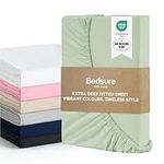 Bedsure Super King Fitted Sheet Deep - Bed Sheets Extra Deep Pocket 16 Inches (40 cm), Soft Brushed Microfiber for Super King Bed, Sage Green, 180x200cm