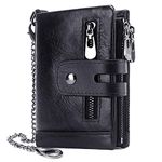 REETEE Mens Wallet RFID Blocking Men's Genuine Leather Wallet and Zipper Coin Pocket Bifold Purse with Chain 16 Credit Card Holder Genuine Leather Gents Wallets Slim Purse (Black)