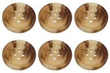 Pack of 6 Light Mixed Brown 20mm Round Faux Horn Sew On Plastic Buttons for Coats Jackets Cardigans Flat 4 Holes 32L