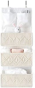 Mkono Macrame Over The Door Organizer Boho Decor Hanging Nursery Storage with 3 Large Woven Pockets, Back of Door Organizer for Bedroom Bathroom Closet Pantry Dorm, Ivory, Gifts for Mother, Girls